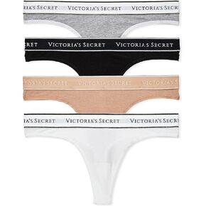 Victoria's Secret Cotton Logo Thong Panty Pack, Underwear for Women, 5 Pack, Spring Mix (S)