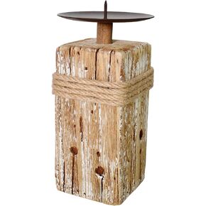 10.24" H Rustic Wood Candle Holder, Farmhouse Pillar Candle Holders Table Centerpieces Living Room Decor, Decorative Nautical Candlestick Holder Stand for Mantel Fireplace (L)