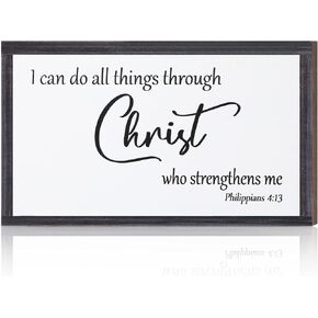 Inspirational Wooden Hanging Wall Plaque Christian Wall Art I can do All Things Through Christ who Strengthens me Religious Wood Bible Verse Sign Decor for Living-room Bedroom (10 x 6 x 0.2 Inch)