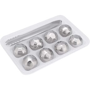 Whiskey Stones, Reusable Stainless Steel , Chilling Stones with Tong, Metal Ice Balls for Whiskey Vodka Beer Red Wine