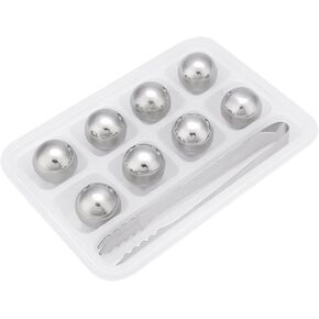 Whiskey Stones, Reusable Stainless Steel , Chilling Stones with Tong, Metal Ice Balls for Whiskey Vodka Beer Red Wine