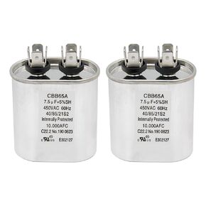 7.5 uf/MFD 370/440 VAC ±5% 50/60 Hz CBB65 CBB65A Oval Run Start Capacitor Fits for Central Air Conditioner, AC Fan Motor Start, Heat Pump, Condenser Straight Cool