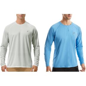 (الحجم: L) 2 حزمة من قمصان الحماية من أشعة الشمس فوق البنفسجية 50+ للرجال في الهواء الطلق بأكمام طويلة وعامل حماية من الشمس SPF للغوص والصيد والمشي لمسافات طويلة والسباحة in Kuwait