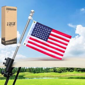 10L0L Golf Cart Flag Holder and Flag Pole Mount Kit Universal for Yamaha EZGO Club Car, Heavy Duty Bracket for Golf Cart, Golf Push Cart with USA Flags(12"×18")