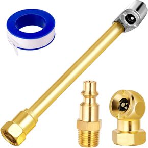 1/4" FNPT Extended Reach Dual Head Air Chuck Set, 2-Way Connection Straight Foot Air Chuck w/Quick Plug for Tire Inflator Gauge/Air Compressor, Tire Chuck Set for Semi Truck RV Dually Tires
