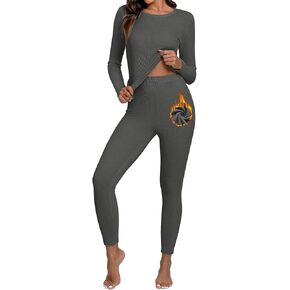 Women's Thermal Underwear Set, Base Layer Ribbed Tops Warm Soft Bottom Thermal Pants Cold Weather Thermal Sets