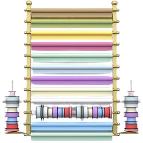 12-Layer Wrapping Paper Rack, Wall Mount Ribbon Spool Holder, Wrap Station Dispenser Ribbon Organizer Wall Mounted Display Rack for Flower Shop Sewing Tool Thread Storage (Golden, 31.5x7.9x47.2in)