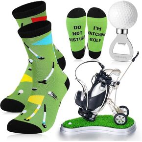 Yaomiao 3 Set Mini Golf Pen Gifts Set for Men Dad Cool Office Gadget Desk Accessories Golf Sock Golf Ball Bottle Opener Golf Lover Stocking Stuffers Birthday Party