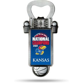 Rico Industries NCAA Kansas Jayhawks 2022 NCAA Men's Basketball National Champions Magnetic Bottle Opener, Stainless Steel, Strong Magnet to Display on Fridge