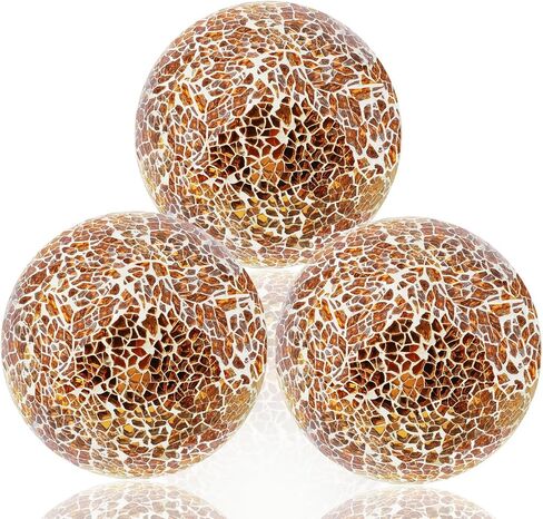 3Pcs Decorative Glass Ball 4 Inch Mosaic Orbs Round Balls Table Centerpiece Party Wedding Decor Sphere for Bowls Vases Dining Filler (Gold) in Saudi Arabia