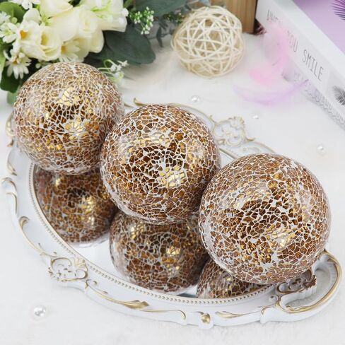 3Pcs Decorative Glass Ball 4 Inch Mosaic Orbs Round Balls Table Centerpiece Party Wedding Decor Sphere for Bowls Vases Dining Filler (Gold) in Saudi Arabia