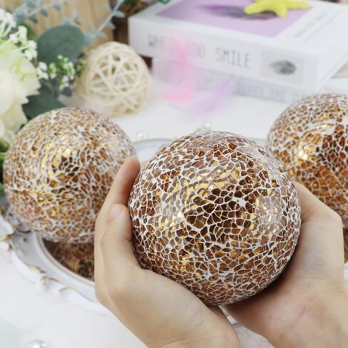 3Pcs Decorative Glass Ball 4 Inch Mosaic Orbs Round Balls Table Centerpiece Party Wedding Decor Sphere for Bowls Vases Dining Filler (Gold) in Saudi Arabia