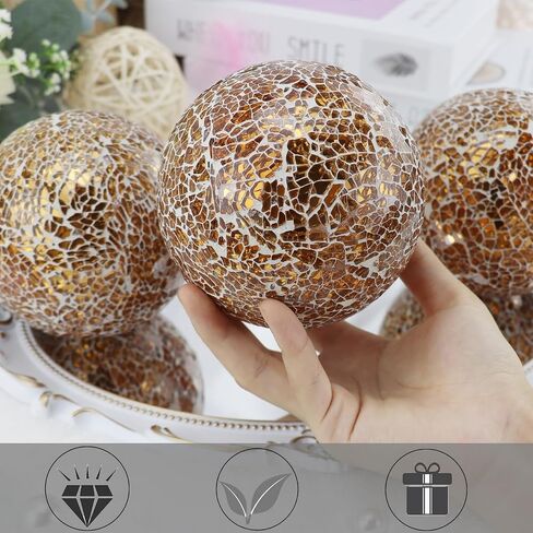 3Pcs Decorative Glass Ball 4 Inch Mosaic Orbs Round Balls Table Centerpiece Party Wedding Decor Sphere for Bowls Vases Dining Filler (Gold) in Saudi Arabia