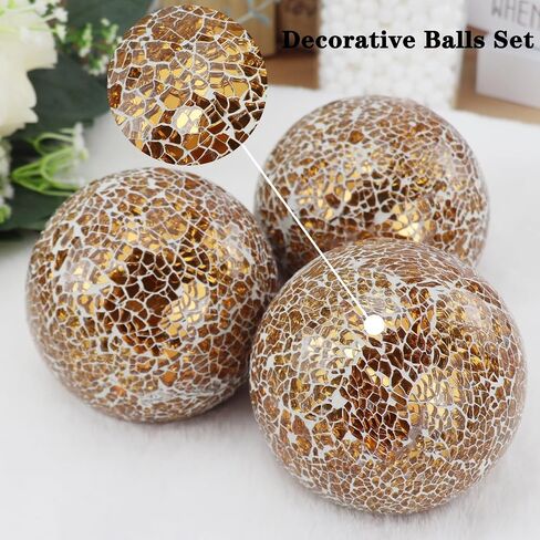 3Pcs Decorative Glass Ball 4 Inch Mosaic Orbs Round Balls Table Centerpiece Party Wedding Decor Sphere for Bowls Vases Dining Filler (Gold) in Saudi Arabia