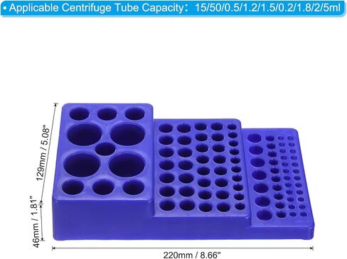 PATIKIL 92 Wells Tube Rack, 1 Pcs Vial Rack trapezoid Centrifuge Tube Holder for Microcentrifuge Tubes 15/50/0.5/1.2/1.5/0.2/1.8/2/5ml, Blue in Saudi Arabia