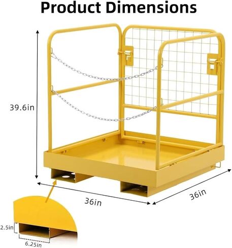 قفص أمان للرافعة الشوكية مقاس 36 × 36 بوصة سلة رجل رافعة شوكية للوظائف الجوية منصة عمل رافعة شوكية فولاذية شديدة التحمل قابلة للطي، أصفر in Kuwait