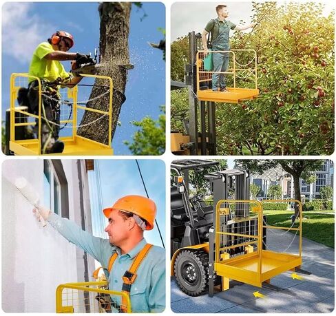 قفص أمان للرافعة الشوكية مقاس 36 × 36 بوصة سلة رجل رافعة شوكية للوظائف الجوية منصة عمل رافعة شوكية فولاذية شديدة التحمل قابلة للطي، أصفر in Kuwait