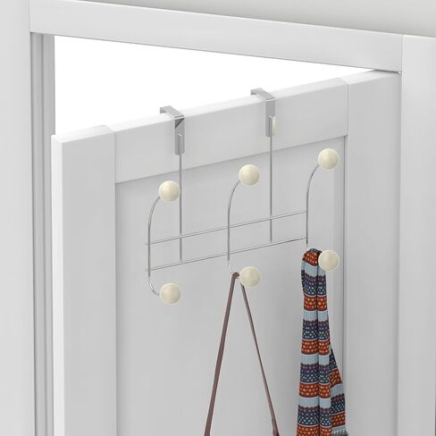 Over The Door Hooks, Towel Rack for Bathroom Door, Over The Door Coat Hanger Hat Rack with 6 Cream White Decorative Ball Ends for Bathroom Bedroom Dorm Hanging Towels Caps Coats Bags Key in Saudi Arabia