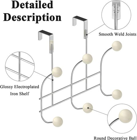 Over The Door Hooks, Towel Rack for Bathroom Door, Over The Door Coat Hanger Hat Rack with 6 Cream White Decorative Ball Ends for Bathroom Bedroom Dorm Hanging Towels Caps Coats Bags Key in Saudi Arabia