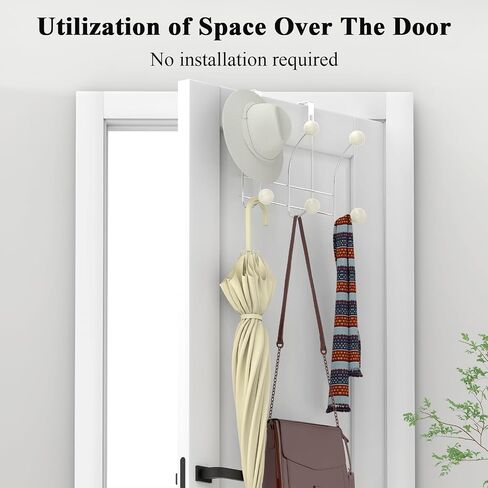 Over The Door Hooks, Towel Rack for Bathroom Door, Over The Door Coat Hanger Hat Rack with 6 Cream White Decorative Ball Ends for Bathroom Bedroom Dorm Hanging Towels Caps Coats Bags Key in Saudi Arabia