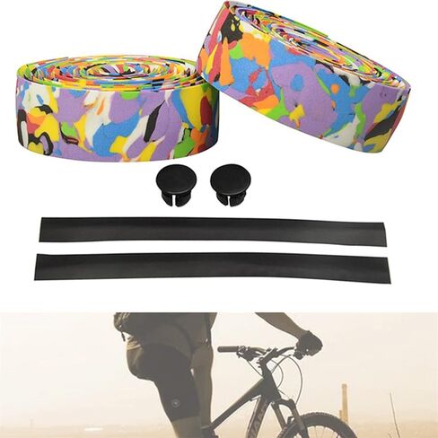 أشرطة مقود دراجة الطريق من Xiaokeis، أشرطة شريط الدراجة تلتف ذاتية اللصق، قطعتان من شريط قبضة الدراجة لوازم ركوب الدراجات في الهواء الطلق (متعددة الألوان) in Kuwait