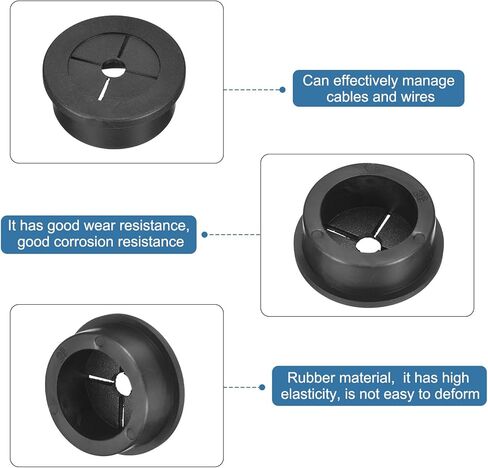 uxcell 4 Pcs Cable Cord Grommet, 1-3/8 Inch (35mm) Desk Grommet Flexible Rubber Grommets Wire Hole Cover Pass Through for Office Computer Desk Wire Organizer, Black in Saudi Arabia