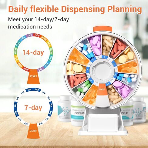 Zoksi Weekly Pill Organizer Box, Customize 14 or 7-Days Medication Storage, Wall-Mounted or Tabletop Pill Dispenser with Push Button, Easy Dispensing, Applicable to Home, Office (White) in Saudi Arabia