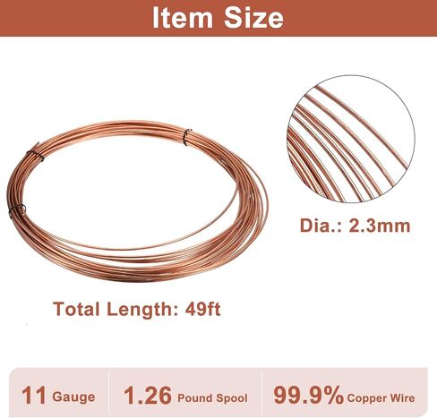 uxcell 99.9% Soft Copper Wire(11 Gauge, 49 FT), 1.26 Pound Spool Pure Copper Wire for Jewelry Making, Craft, Decorations in Saudi Arabia