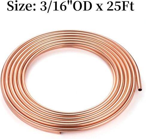BELLA BAYS أنابيب نحاسية 3/16 بوصة OD × 0.140 بوصة معرف × 25 قدم، 99.9% C12200 ASTM B280 أنابيب تبريد ACR ملف ناعم غير ملحوم دائري T2 أنبوب نحاسي نقي لنظام التدفئة والتهوية وتكييف الهواء والثلاجات والصناعة DIY in Kuwait