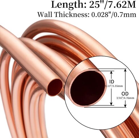 BELLA BAYS أنابيب نحاسية 3/16 بوصة OD × 0.140 بوصة معرف × 25 قدم، 99.9% C12200 ASTM B280 أنابيب تبريد ACR ملف ناعم غير ملحوم دائري T2 أنبوب نحاسي نقي لنظام التدفئة والتهوية وتكييف الهواء والثلاجات والصناعة DIY in Kuwait