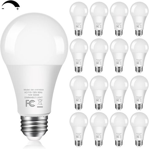 14W 1500LM مصابيح LED قابلة للتعتيم 100 وات مكافئة لمبات LED A19 مع قاعدة متوسطة E26 ضوء النهار الأبيض 5000K CRI 90+ للمطبخ المنزلي وغرفة النوم والمكتب، 10 عبوات in Saudi Arabia