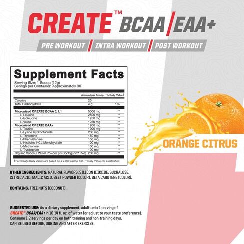 تغذية غير محددة تخلق BCAA/EAA+ (الحمضيات البرتقالية) بواسطة بريان شو - تعافي العضلات والقدرة على التحمل، 6.8 جم BCAA/EAA Matrix - كامل الطيف BCAA + مكمل الأحماض الأمينية الأساسية - 30 وجبة in Saudi Arabia
