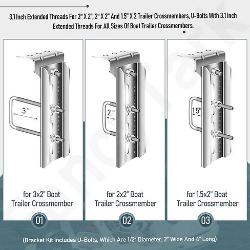 4 قطع 8 بوصات مجموعة دعامة علوية دوارة مجلفنة مع أدوات لـ 3 بوصة × 2 بوصة، 2 بوصة × 2 بوصة، 1.5 بوصة × 2 بوصة، دعامة علوية دوارة لدعامات مقطورة القارب ومسامير على شكل حرف U مربعة in Kuwait