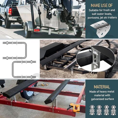 4 قطع 8 بوصات مجموعة دعامة علوية دوارة مجلفنة مع أدوات لـ 3 بوصة × 2 بوصة، 2 بوصة × 2 بوصة، 1.5 بوصة × 2 بوصة، دعامة علوية دوارة لدعامات مقطورة القارب ومسامير على شكل حرف U مربعة in Kuwait