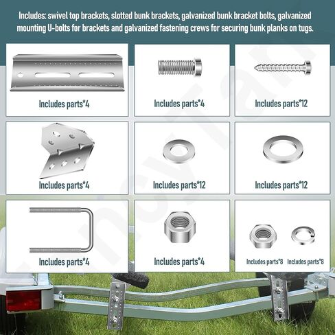 4 قطع 8 بوصات مجموعة دعامة علوية دوارة مجلفنة مع أدوات لـ 3 بوصة × 2 بوصة، 2 بوصة × 2 بوصة، 1.5 بوصة × 2 بوصة، دعامة علوية دوارة لدعامات مقطورة القارب ومسامير على شكل حرف U مربعة in Kuwait