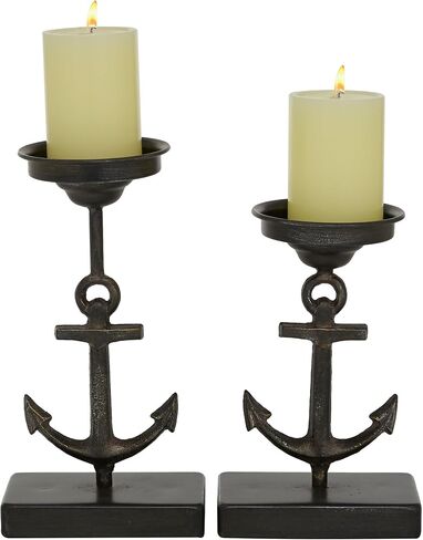 Deco 79 Metal Solid Candle Holder, Set of 2 11", 9"H, Black in Saudi Arabia