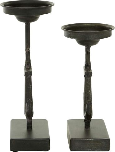 Deco 79 Metal Solid Candle Holder, Set of 2 11", 9"H, Black in Saudi Arabia