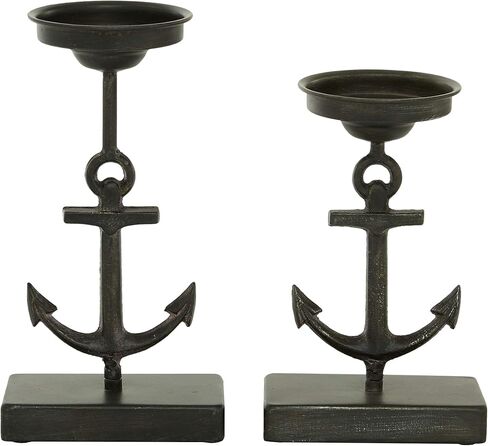 Deco 79 Metal Solid Candle Holder, Set of 2 11", 9"H, Black in Saudi Arabia