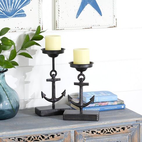 Deco 79 Metal Solid Candle Holder, Set of 2 11", 9"H, Black in Saudi Arabia