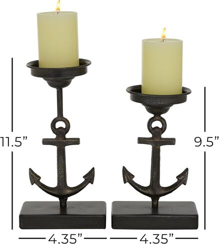 Deco 79 Metal Solid Candle Holder, Set of 2 11", 9"H, Black in Saudi Arabia