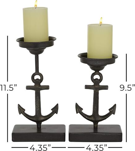 Deco 79 Metal Solid Candle Holder, Set of 2 11", 9"H, Black in Saudi Arabia