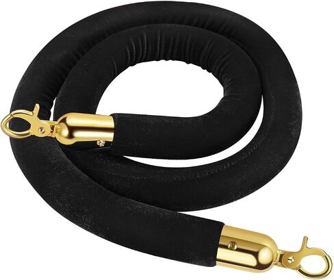 Flexzion Velvet Stanchion Rope (5FT, 1 Pack) 1.5" Thick Black Cord for Ball Crown Top Style Barriers Post, Crowd Queue Line Safe Control, Round Velour with Gold Plated Polished Brass Snap Hook in Saudi Arabia