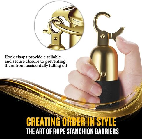 Flexzion Velvet Stanchion Rope (5FT, 1 Pack) 1.5" Thick Black Cord for Ball Crown Top Style Barriers Post, Crowd Queue Line Safe Control, Round Velour with Gold Plated Polished Brass Snap Hook in Saudi Arabia