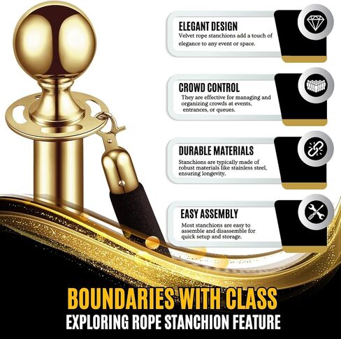 Flexzion Velvet Stanchion Rope (5FT, 1 Pack) 1.5" Thick Black Cord for Ball Crown Top Style Barriers Post, Crowd Queue Line Safe Control, Round Velour with Gold Plated Polished Brass Snap Hook in Saudi Arabia