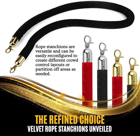 Flexzion Velvet Stanchion Rope (5FT, 1 Pack) 1.5" Thick Black Cord for Ball Crown Top Style Barriers Post, Crowd Queue Line Safe Control, Round Velour with Gold Plated Polished Brass Snap Hook in Saudi Arabia