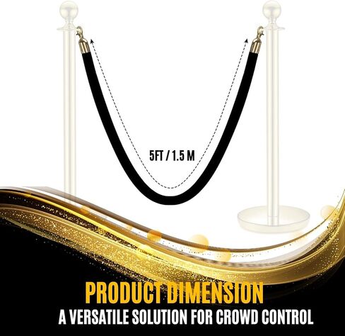 Flexzion Velvet Stanchion Rope (5FT, 1 Pack) 1.5" Thick Black Cord for Ball Crown Top Style Barriers Post, Crowd Queue Line Safe Control, Round Velour with Gold Plated Polished Brass Snap Hook in Saudi Arabia