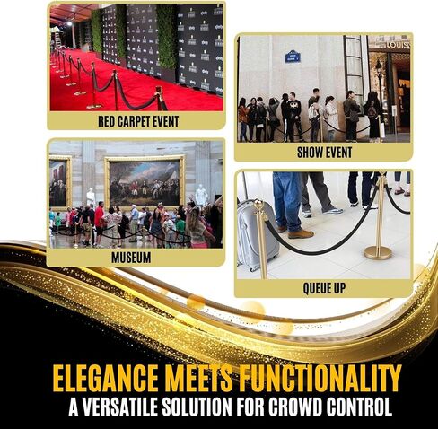Flexzion Velvet Stanchion Rope (5FT, 1 Pack) 1.5" Thick Black Cord for Ball Crown Top Style Barriers Post, Crowd Queue Line Safe Control, Round Velour with Gold Plated Polished Brass Snap Hook in Saudi Arabia