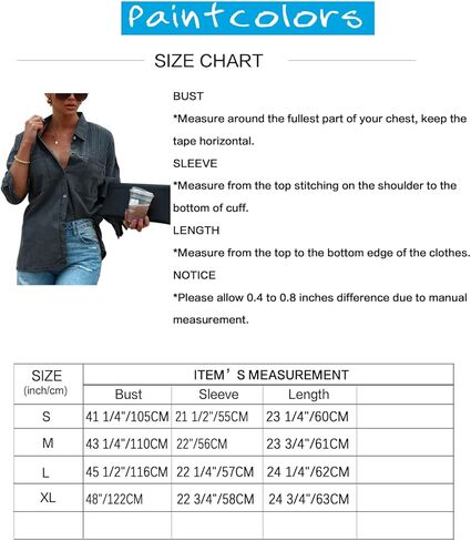 Paintcolors المرأة زر أسفل قميص دينيم منتظم تيشيرت ضيق بأكمام طويلة بلوزات العمل غير الرسمية شامبراي تونك القمم سترة مع جيب in Kuwait