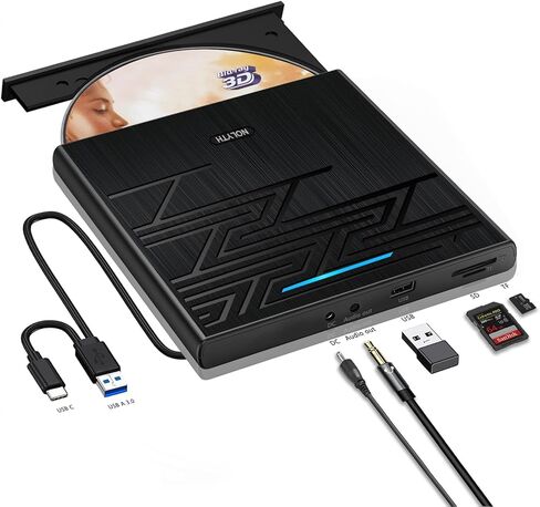 محرك أقراص بلو راي خارجي من NOLYTH، رفيع للغاية بسمك 0.7 بوصة USB 3.0/USB C RW محركات أقراص بلو راي رفيعة مشغل بلو راي مع منافذ SD/TF/2 USB محرك أقراص Blueray/DVD لأجهزة الكمبيوتر المحمول وأجهزة الكمبيوتر المكتبية وأجهزة Mac Windows Linux in Saudi Arabia