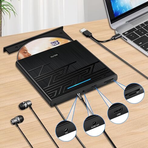 محرك أقراص بلو راي خارجي من NOLYTH، رفيع للغاية بسمك 0.7 بوصة USB 3.0/USB C RW محركات أقراص بلو راي رفيعة مشغل بلو راي مع منافذ SD/TF/2 USB محرك أقراص Blueray/DVD لأجهزة الكمبيوتر المحمول وأجهزة الكمبيوتر المكتبية وأجهزة Mac Windows Linux in Saudi Arabia